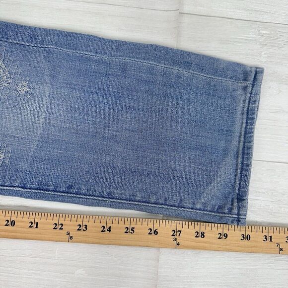 Pilcro Low-Rise Slim Boyfriend Jeans 28 Blue Light Wash Embroidered Straight Leg - Picture 11 of 13